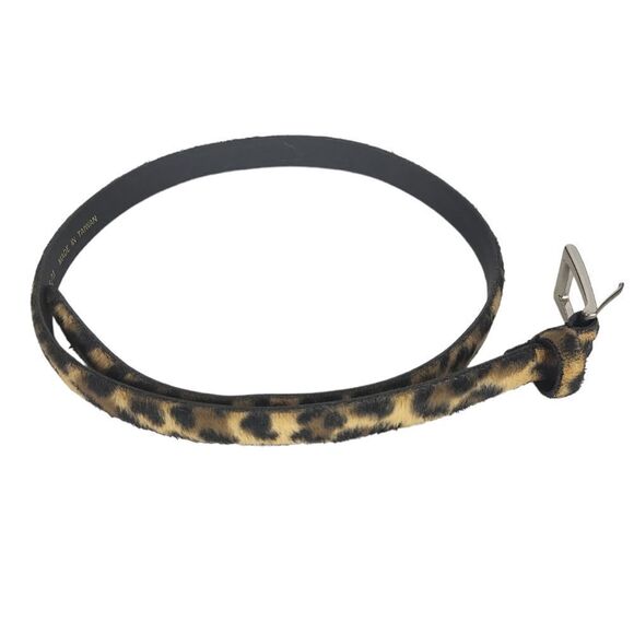 AMIEE Lynn Fuzzy Leather Leopard Print Skinny Belt Small/Medium - Picture 5 of 6